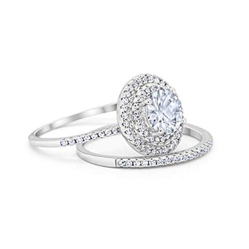 Double Halo Engagement Bridal Ring Simulated CZ 925 Sterling Silver